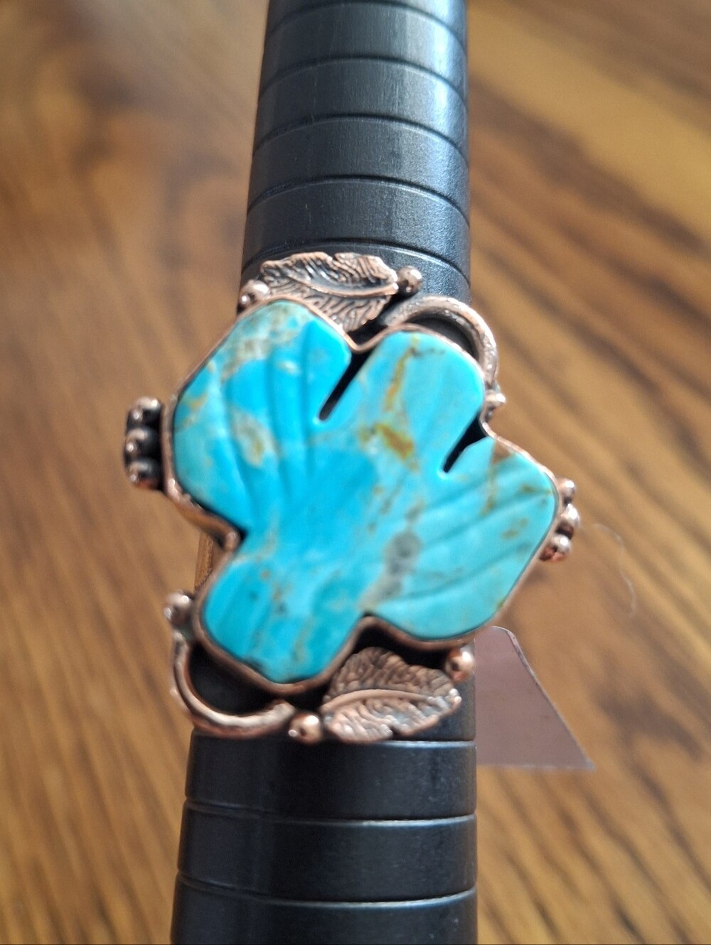Turquoise Cactus On Copper Adjustable Band 7-8-9